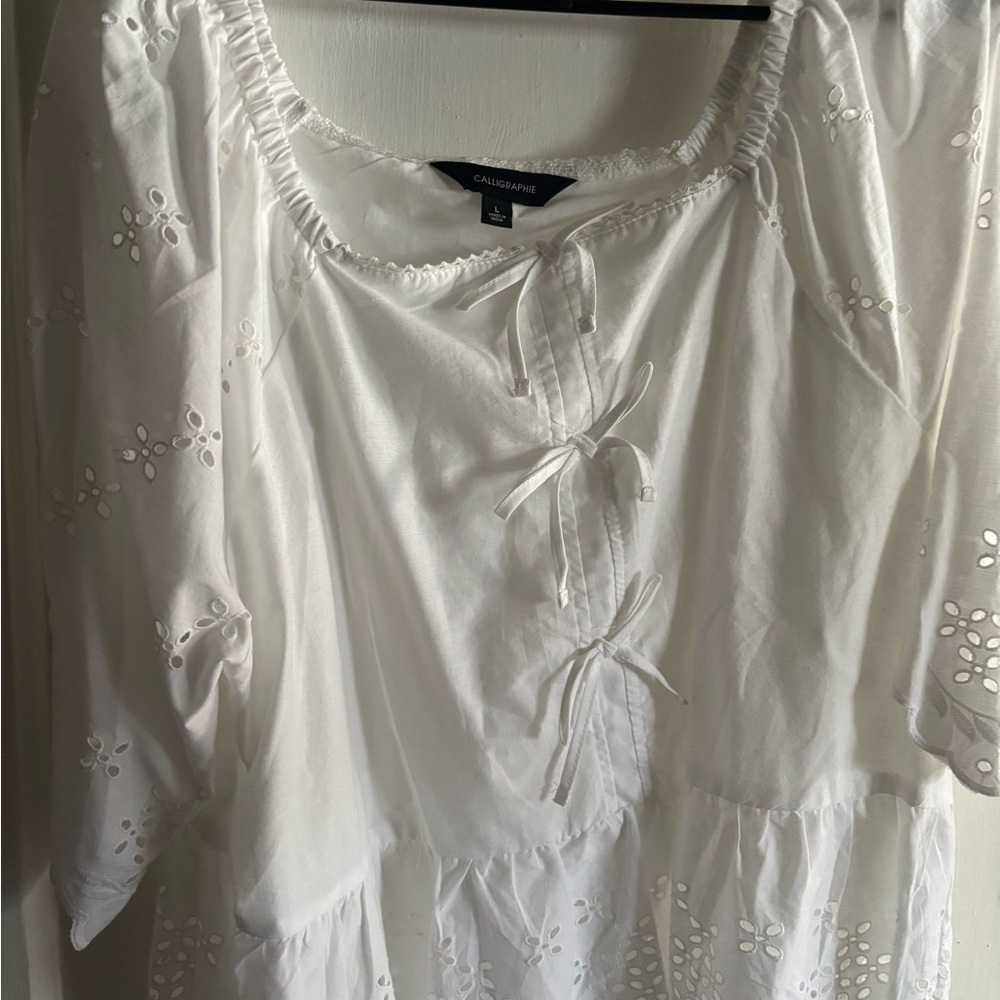 Calvin Klein Women's White Eyelet Blouse